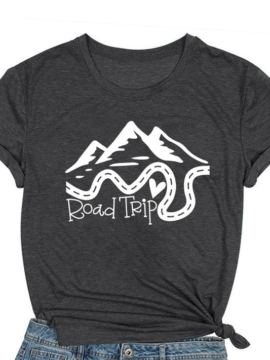 Comizi Road Trip Shirt Women Mountain Road Travel T-shirt Casual Adventure Journey Tee Tops May The Forest Be With You 220gsm Cotton Round Neck Short Sleeve Casual Henley Shirt Men T-shirt