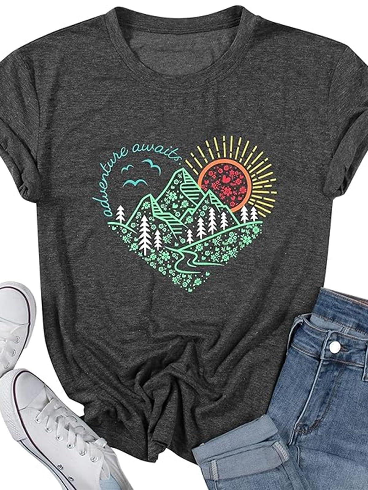 Women's Outdoor Adventure Graphic Tee Nature Hiking Camping Mountain Lovers T-shirt May The Forest Be With You 220gsm Cotton Round Neck Short Sleeve Casual Henley Shirt Men T-shirt
