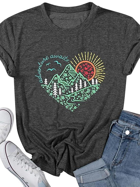 Women's Outdoor Adventure Graphic Tee Nature Hiking Camping Mountain Lovers T-shirt May The Forest Be With You 220gsm Cotton Round Neck Short Sleeve Casual Henley Shirt Men T-shirt