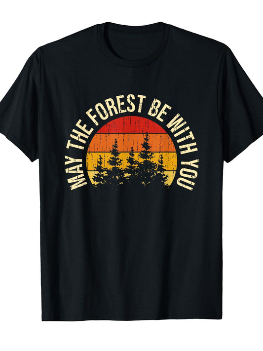May The Forest Be With You Nature Lover Outdoor Camp Hiker T-shirt May The Forest Be With You 220gsm Cotton Round Neck Short Sleeve Casual Henley Shirt Men T-shirt