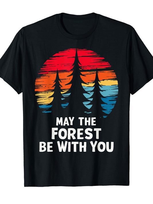 Funny Forest Saying May The Forest Be With You T-shirt May The Forest Be With You 220gsm Cotton Round Neck Short Sleeve Casual Henley Shirt Men T-shirt
