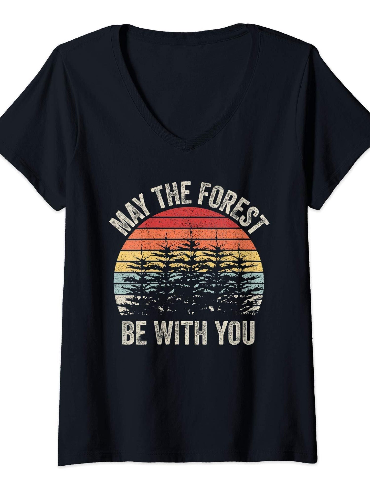 Womens Vintage Retro May The Forest Be With You T-shirt May The Forest Be With You 220gsm Cotton Round Neck Short Sleeve Casual Henley Shirt Men T-shirt