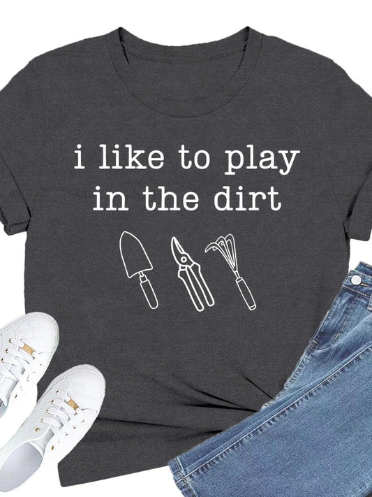 Flowfem Gardening Shirts For Women I Like To Play In The Dirt T-shirt Plant Lover Garden Tee Tops Dirt Nerd 220gsm Cotton Round Neck Short Sleeve Casual Henley Shirt Men T-shirt