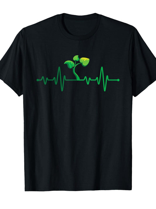 Plant Heartbeat - Botany Botanist Gardening Plant Lover T-shirt Small Dirt Nerd 220gsm Cotton Round Neck Short Sleeve Casual Henley Shirt Men T-shirt