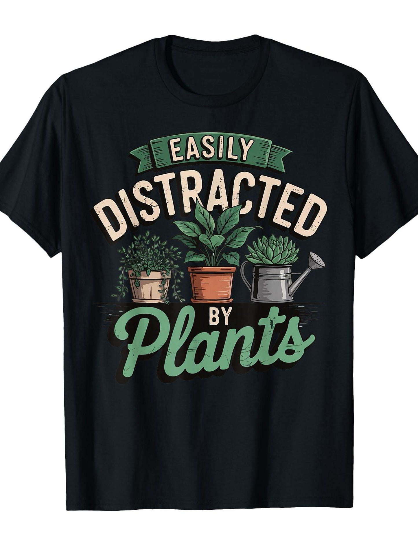 Easily Distracted By Plants T-shirt Dirt Nerd 220gsm Cotton Round Neck Short Sleeve Casual Henley Shirt Men T-shirt