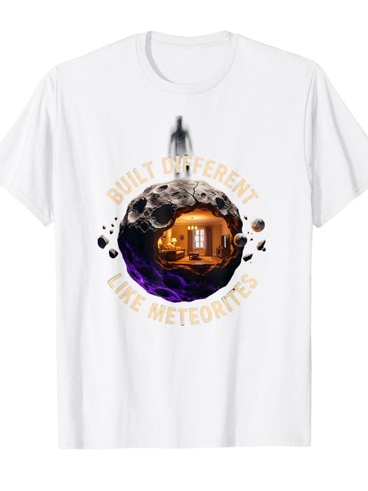 Built Different Like Meteorites Space Design T-shirt Dirt Nerd 220gsm Cotton Round Neck Short Sleeve Casual Henley Shirt Men T-shirt
