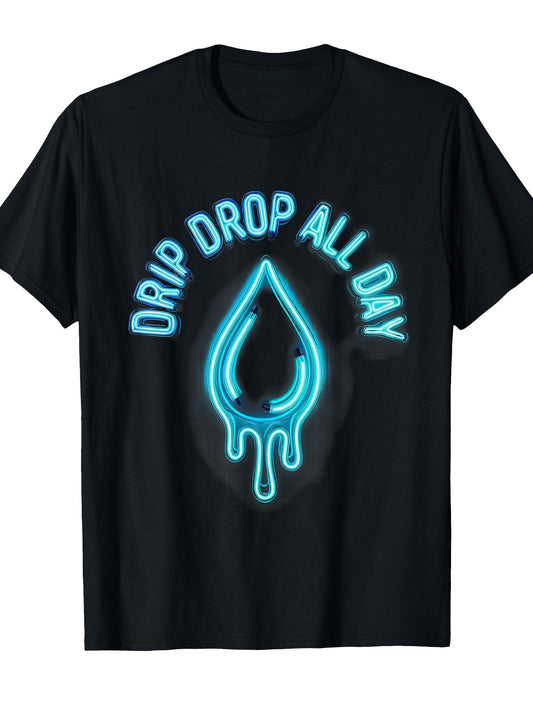 Drip Drop All Day Rain Lover Graphic Design T-shirt Dirt Nerd 220gsm Cotton Round Neck Short Sleeve Casual Henley Shirt Men T-shirt