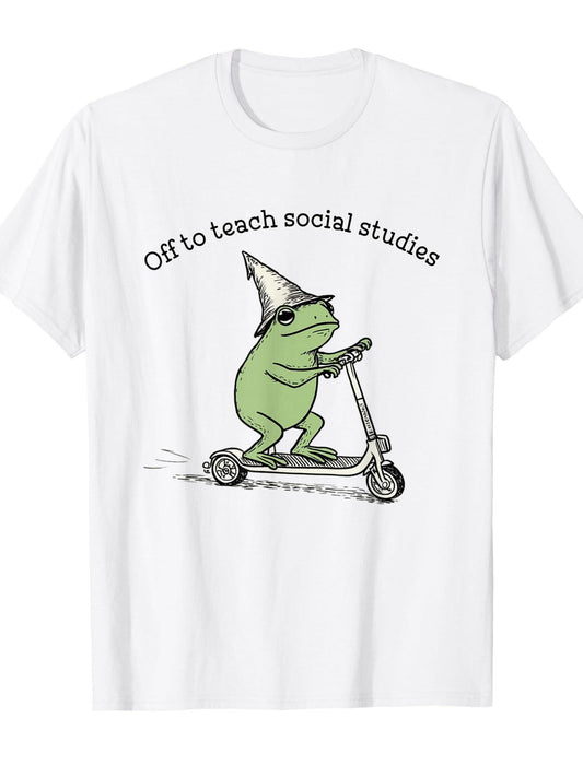 Funny Frog Off To Teach Social Studies Social Studies T-shirt Dirt Nerd 220gsm Cotton Round Neck Short Sleeve Casual Henley Shirt Men T-shirt