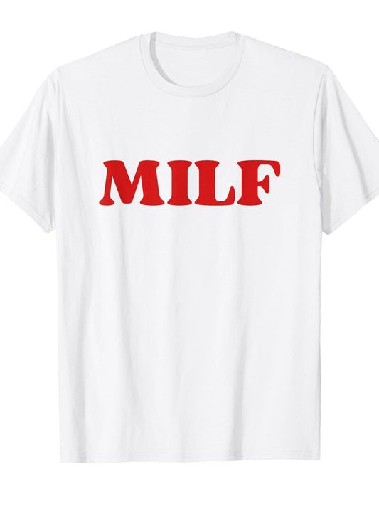 Milf Hot Mom Y2k Aesthetic White T-shirt Milf 220gsm Cotton Round Neck Short Sleeve Casual Henley Shirt Men T-shirt