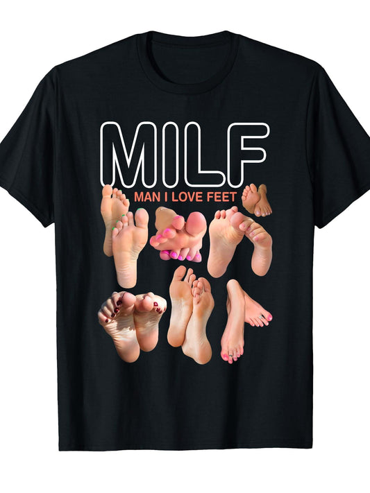 Milf Man I Love Feet Funny Sexy Inappropriate Saying Quote T-shirt Milf 220gsm Cotton Round Neck Short Sleeve Casual Henley Shirt Men T-shirt