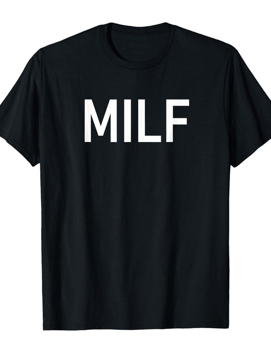Milf, Funny, Jokes, Sarcastic T-shirt Milf 220gsm Cotton Round Neck Short Sleeve Casual Henley Shirt Men T-shirt