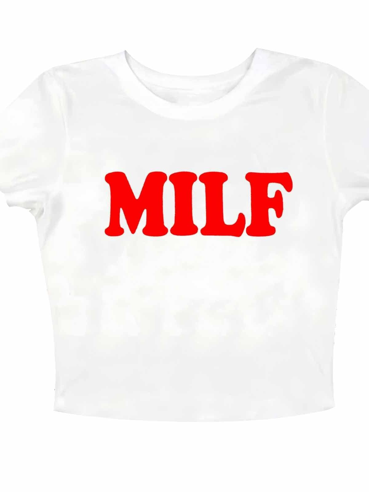 Milf Shirt Women Crop Tops Y2k Streetwear Fashion Shirt White Milf 220gsm Cotton Round Neck Short Sleeve Casual Henley Shirt Men T-shirt