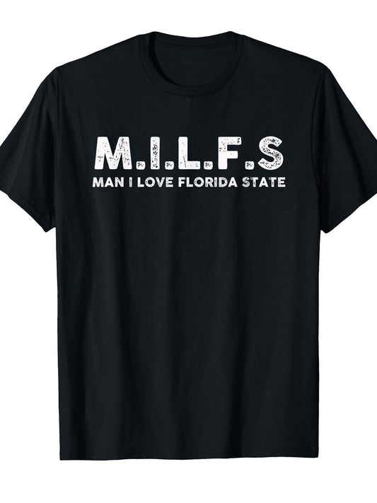 Milfs Man I Love Florida States Vintage T-shirt Milf 220gsm Cotton Round Neck Short Sleeve Casual Henley Shirt Men T-shirt