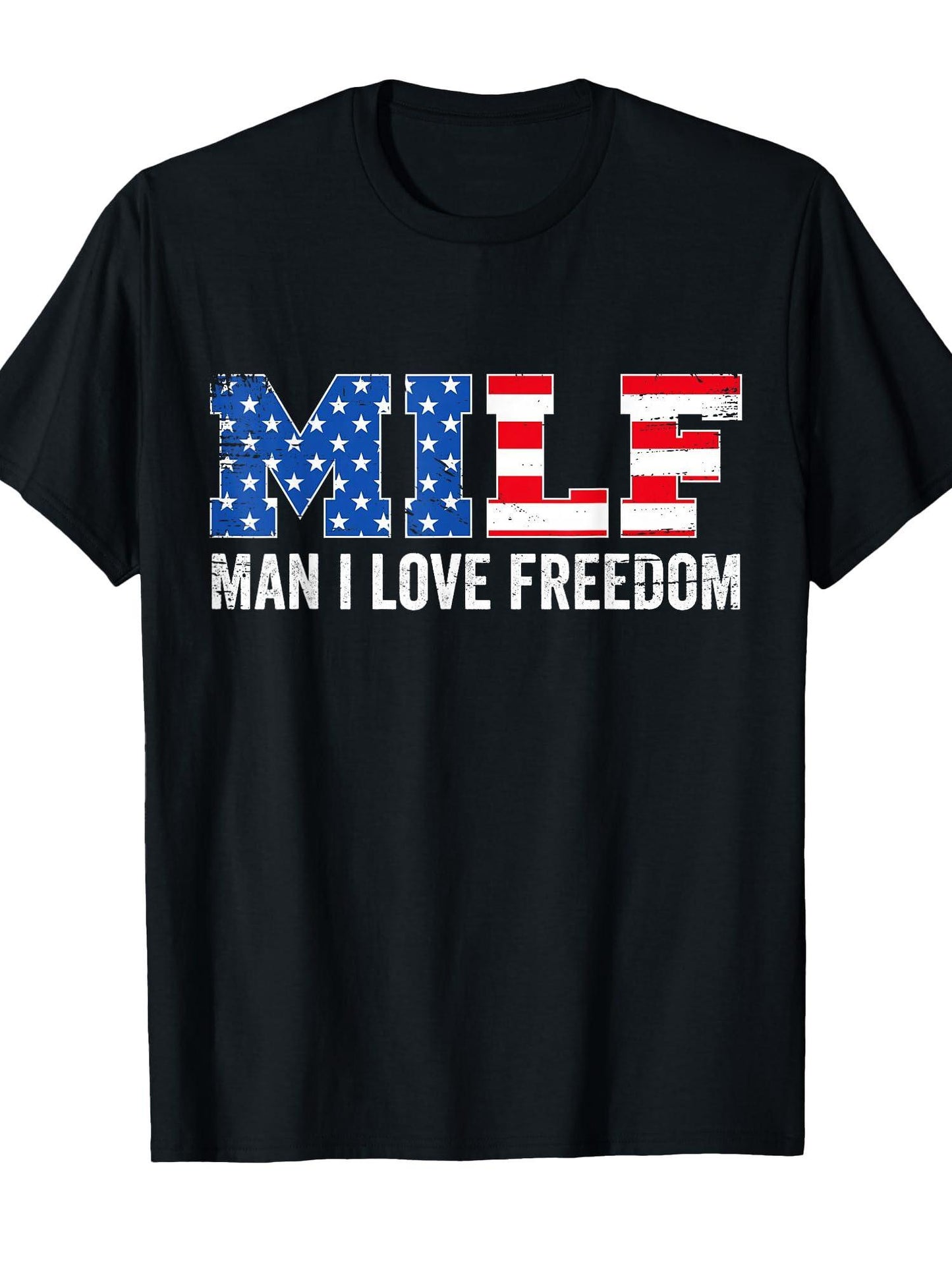 Milf Man I Love Freedom Funny Patriotic American 4th Of July T-shirt Milf 220gsm Cotton Round Neck Short Sleeve Casual Henley Shirt Men T-shirt