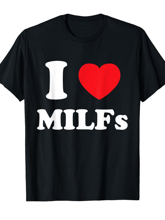 I Love Heart Milfs And Mature Sexy Women T-shirt Small Milf 220gsm Cotton Round Neck Short Sleeve Casual Henley Shirt Men T-shirt