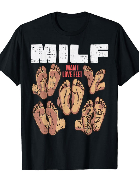 Man I Love Feet Milf Funny Inappropriate Humor Men Women T-shirt Milf 220gsm Cotton Round Neck Short Sleeve Casual Henley Shirt Men T-shirt