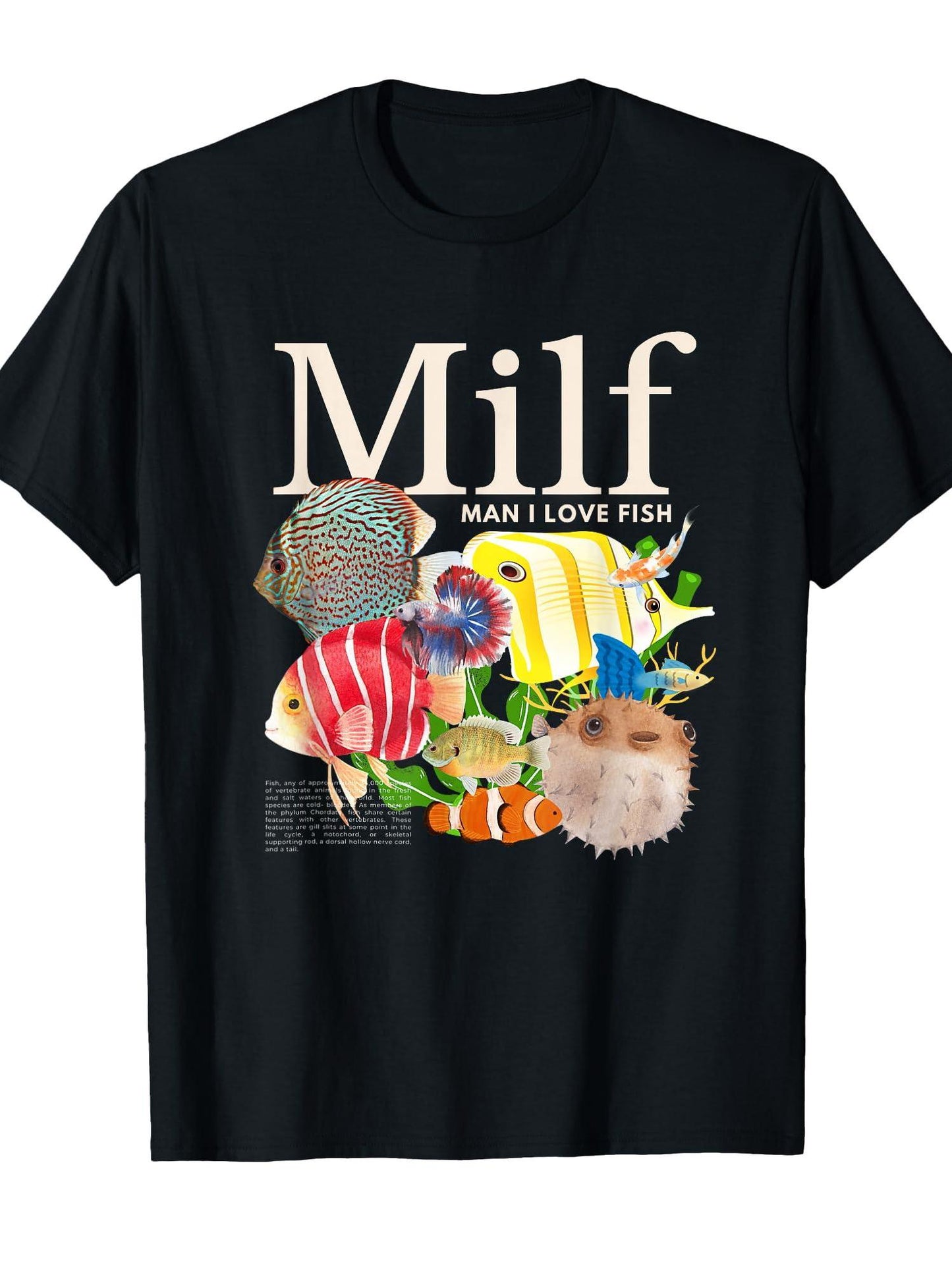 Milf Man I Love Fish Funny Fisherman Humor Nature T-shirt Milf 220gsm Cotton Round Neck Short Sleeve Casual Henley Shirt Men T-shirt