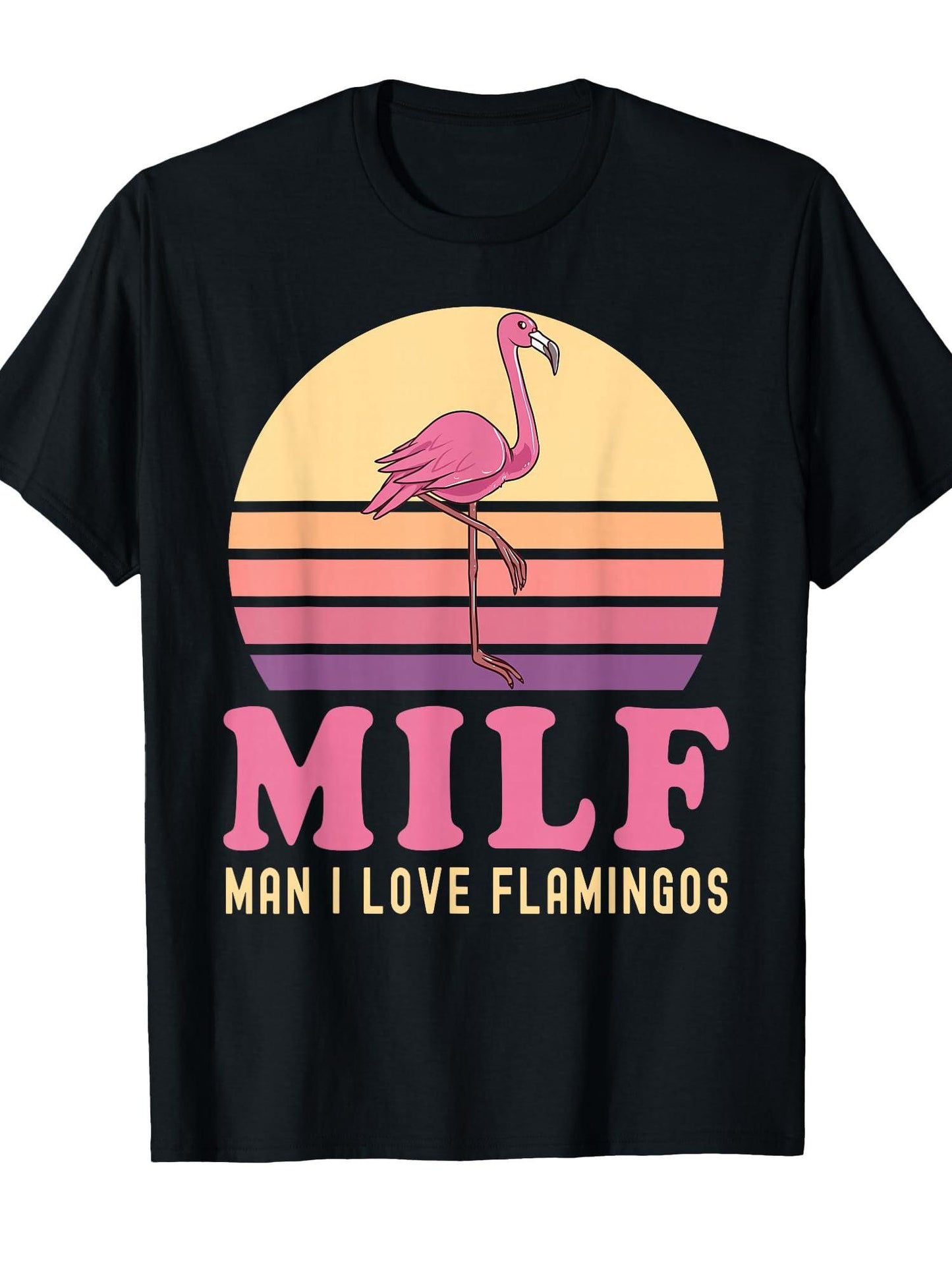 Man I Love Flamingo Funny Flamingo Milf Pink Joke Party T-shirt Milf 220gsm Cotton Round Neck Short Sleeve Casual Henley Shirt Men T-shirt