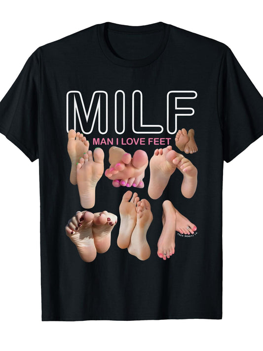 Milf Man I Love Feet T-shirt Milf 220gsm Cotton Round Neck Short Sleeve Casual Henley Shirt Men T-shirt
