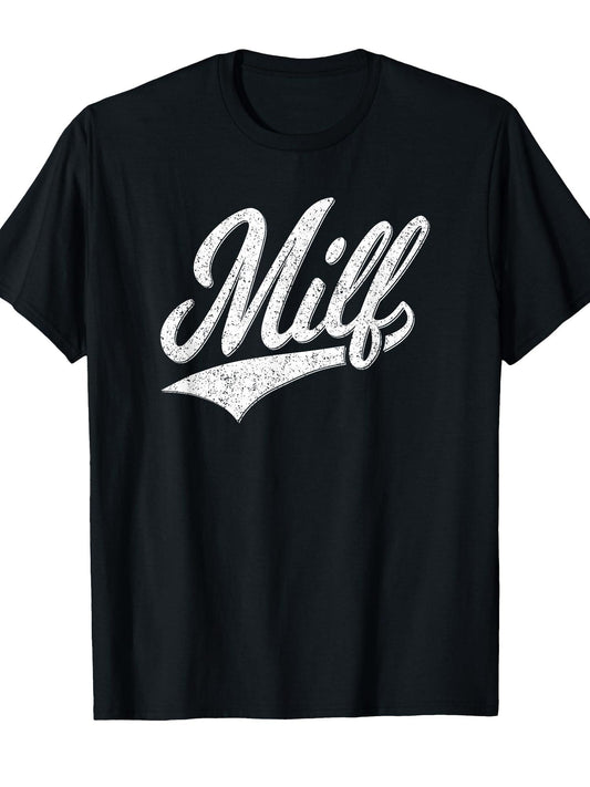 Milf Varsity Script Sports Jersey Style T-shirt Milf 220gsm Cotton Round Neck Short Sleeve Casual Henley Shirt Men T-shirt