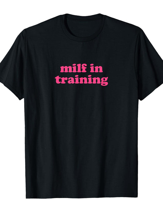 Milf In Training Shirt Pink Y2k Hot Mom Future Milf T-shirt Milf 220gsm Cotton Round Neck Short Sleeve Casual Henley Shirt Men T-shirt