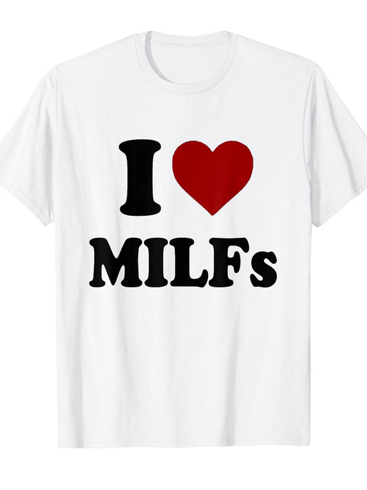 Funny I Love Milfs I Heart Milfs T-shirt Milf 220gsm Cotton Round Neck Short Sleeve Casual Henley Shirt Men T-shirt