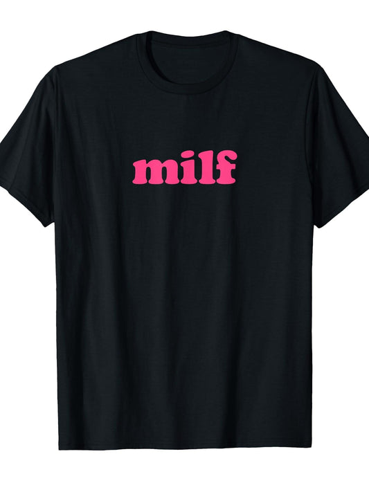 Milf Shirt Pink Y2k Aesthetic T-shirt Milf 220gsm Cotton Round Neck Short Sleeve Casual Henley Shirt Men T-shirt