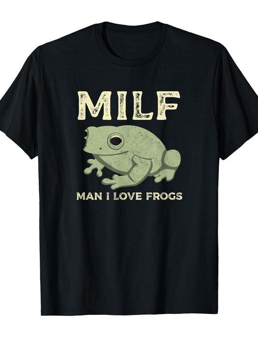 Milf Man I Love Frogs Funny Sarcastic Frog T-shirt Milf 220gsm Cotton Round Neck Short Sleeve Casual Henley Shirt Men T-shirt