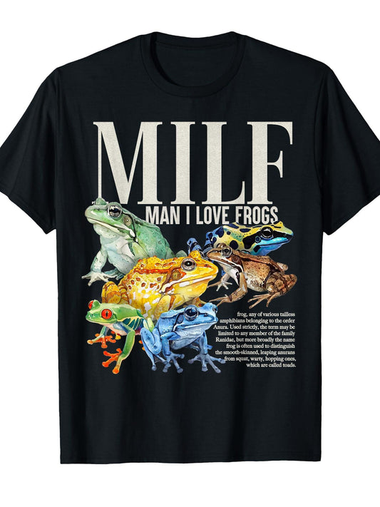 Man I Love Frogs Milf Adult Humor Embarrassing Men Women T-shirt Milf 220gsm Cotton Round Neck Short Sleeve Casual Henley Shirt Men T-shirt
