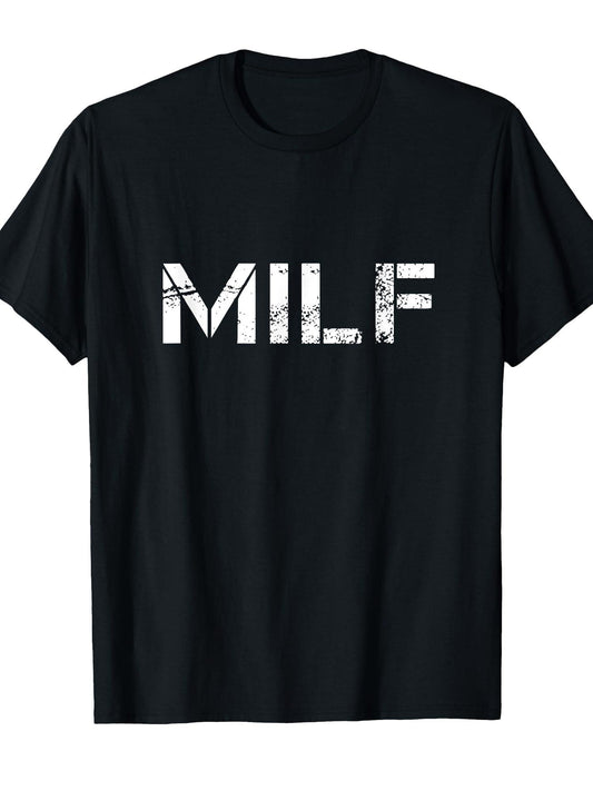 Milf T Shirt For Milf's And Milf Lovers, Mom & Grandma Gift T-shirt Milf 220gsm Cotton Round Neck Short Sleeve Casual Henley Shirt Men T-shirt