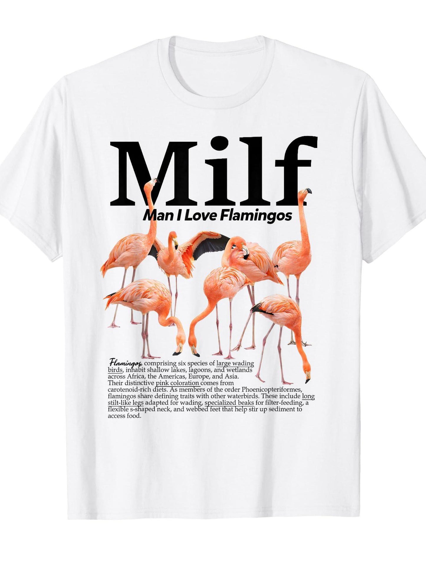 Flamingo Lover Bird Mom Wildlife Milf Man I Love Flamingos T-shirt Milf 220gsm Cotton Round Neck Short Sleeve Casual Henley Shirt Men T-shirt