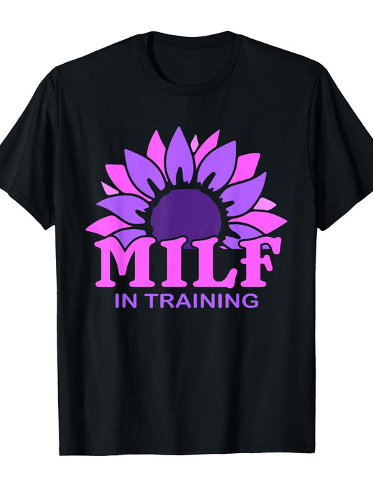Future Milf In Training Sunflower T-shirt Milf 220gsm Cotton Round Neck Short Sleeve Casual Henley Shirt Men T-shirt