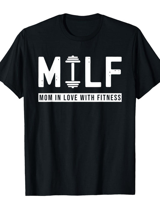 Milf Mom In Love With Fitness Funny Saying Quote Gift T-shirt Milf 220gsm Cotton Round Neck Short Sleeve Casual Henley Shirt Men T-shirt