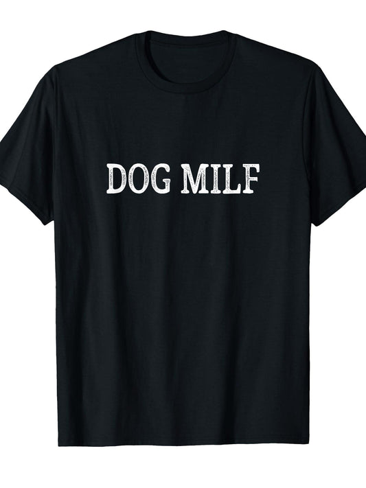 Dog Milf - Vintage Style - T-shirt Milf 220gsm Cotton Round Neck Short Sleeve Casual Henley Shirt Men T-shirt