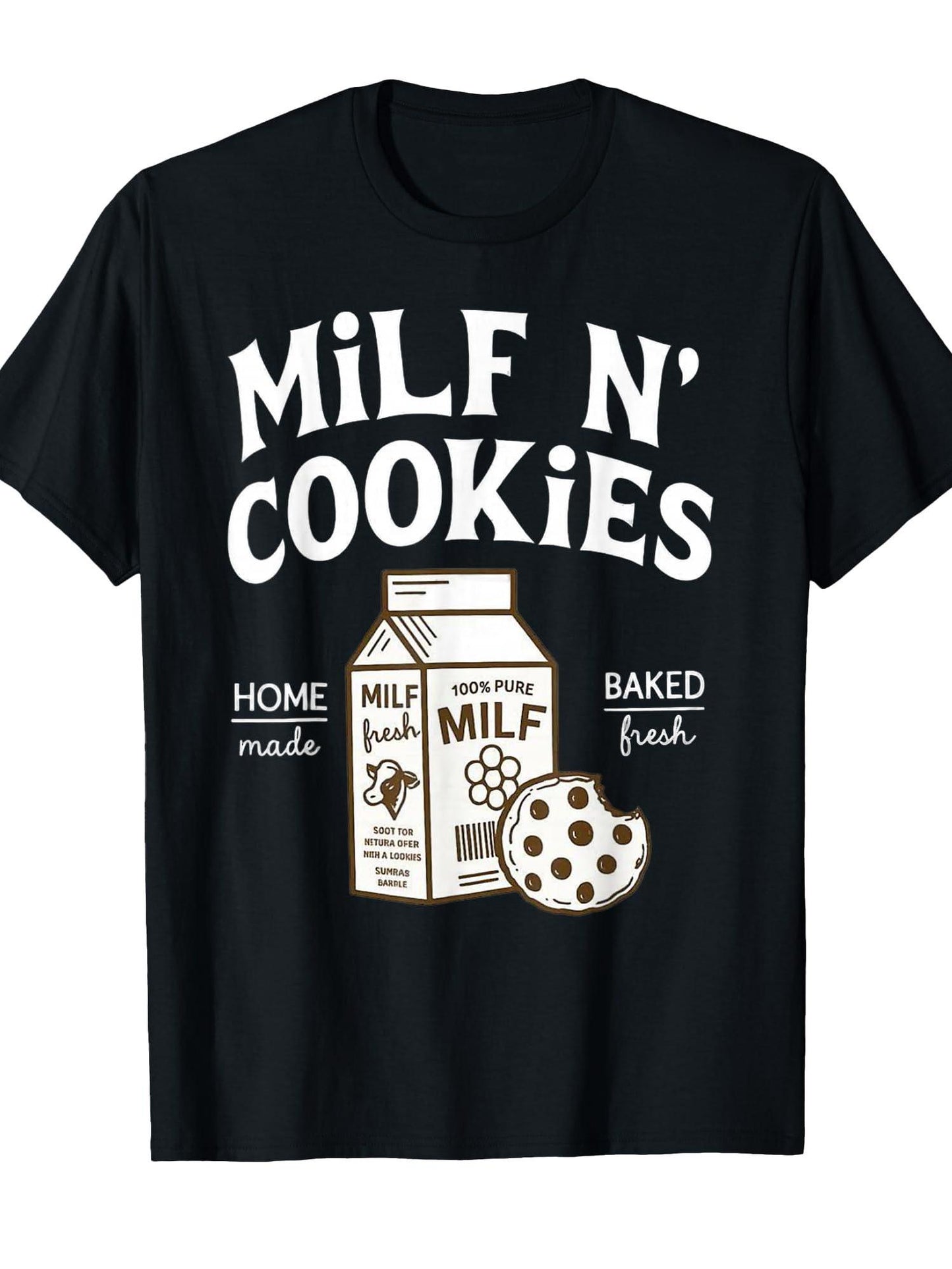 Milf N' Cookies Home Made Baked Fresh Funny T-shirt Milf 220gsm Cotton Round Neck Short Sleeve Casual Henley Shirt Men T-shirt