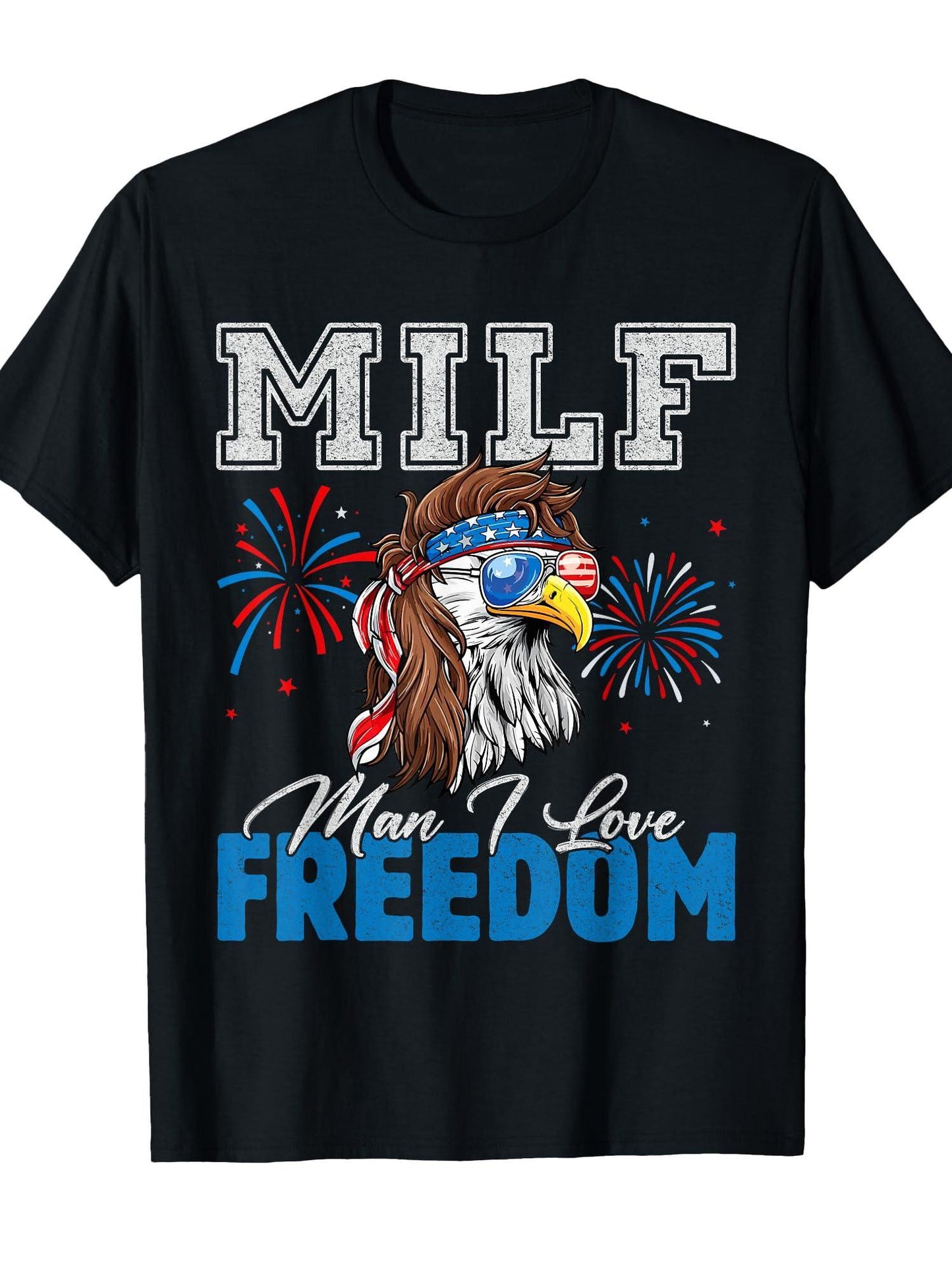 Milf Man I Love Freedom Eagle Funny Patriotic 4th Of July T-shirt Milf 220gsm Cotton Round Neck Short Sleeve Casual Henley Shirt Men T-shirt