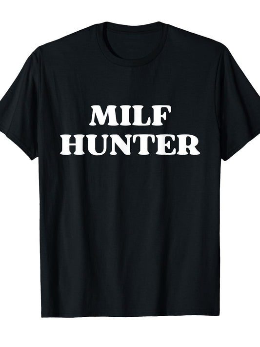 Milf Hunter Funny Sarcastic Y2k T-shirt Milf 220gsm Cotton Round Neck Short Sleeve Casual Henley Shirt Men T-shirt