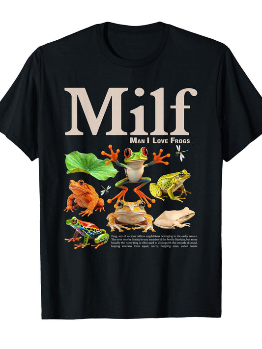 Milf Man I Love Frogs Funny Saying Men Women T-shirt Milf 220gsm Cotton Round Neck Short Sleeve Casual Henley Shirt Men T-shirt
