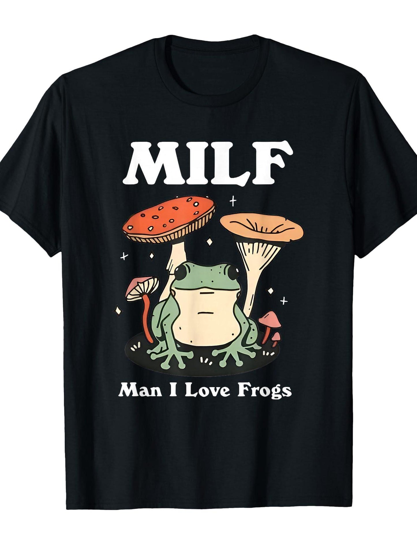 Milf Man I Love Frogs Vintage Retro Frog And Mushroom Funny T-shirt Milf 220gsm Cotton Round Neck Short Sleeve Casual Henley Shirt Men T-shirt