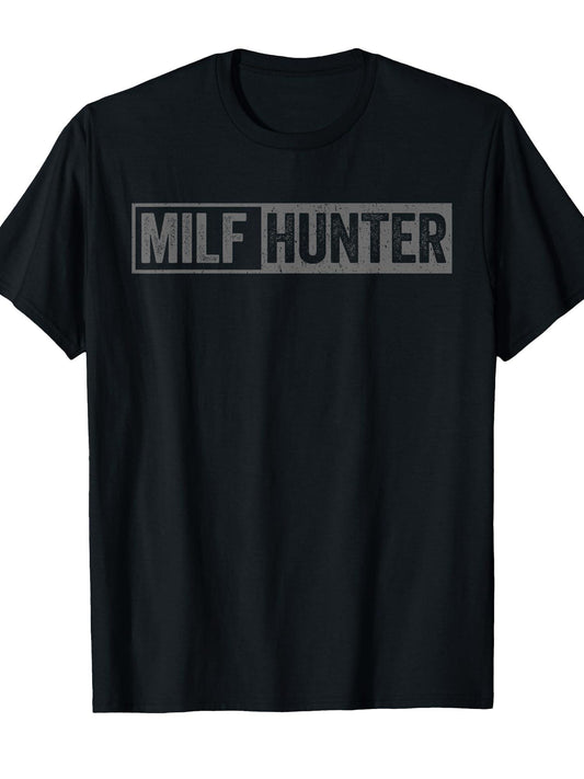 Funny Offensive Adult Humor Saying, Milf Hunter T-shirt Milf 220gsm Cotton Round Neck Short Sleeve Casual Henley Shirt Men T-shirt