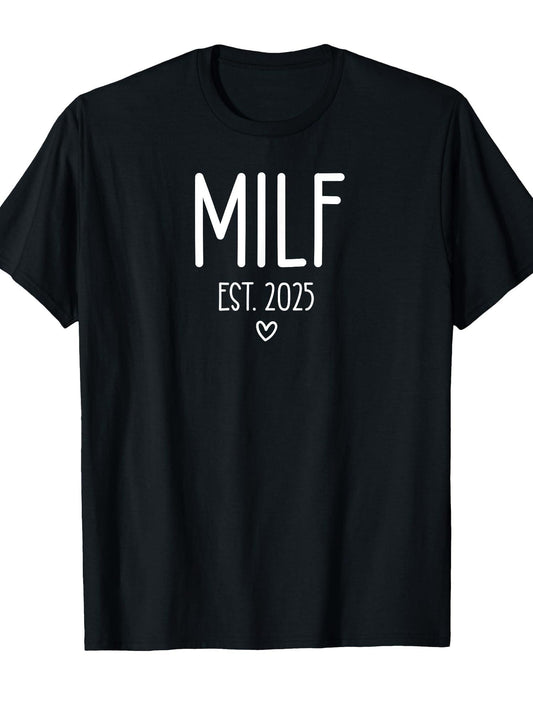 Milf Est 2025 Shirt, Hot Mom Soon To Be Promoted To Milf 2025 T-shirt Milf 220gsm Cotton Round Neck Short Sleeve Casual Henley Shirt Men T-shirt