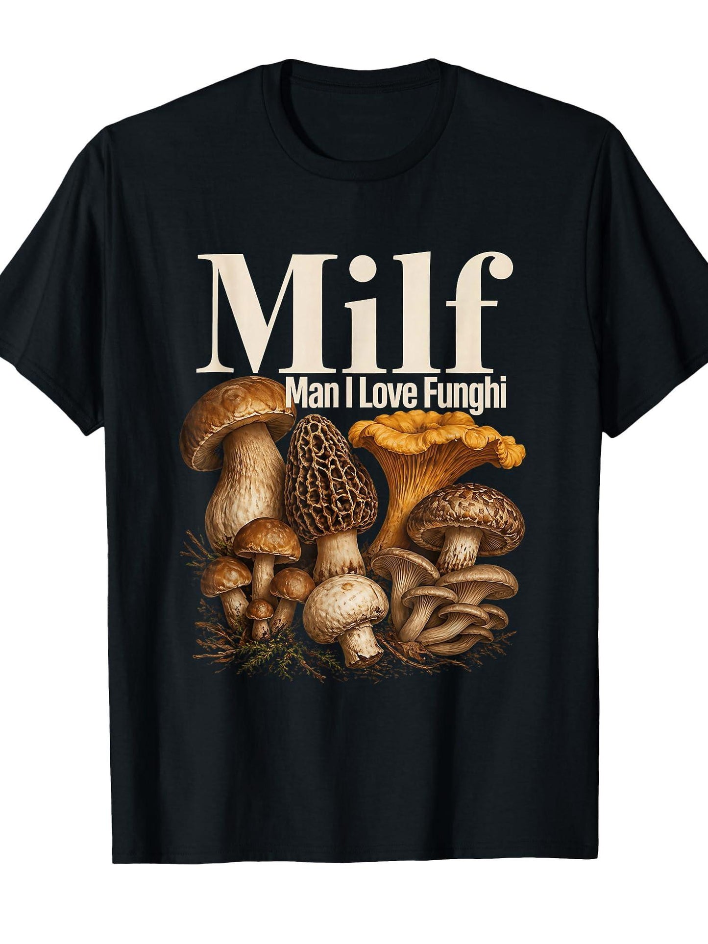 Milf Man I Love Funghi Mushrooms Funny T-shirt Milf 220gsm Cotton Round Neck Short Sleeve Casual Henley Shirt Men T-shirt