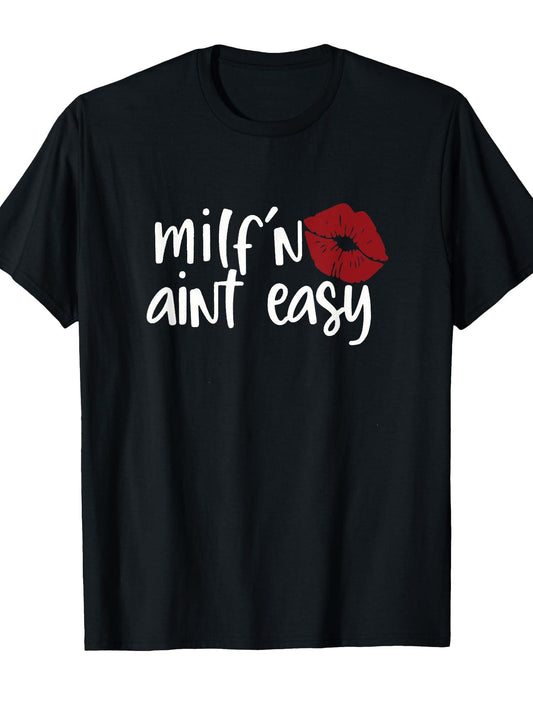 Milf'n Ain't Easy Apparel For Life T-shirt Milf 220gsm Cotton Round Neck Short Sleeve Casual Henley Shirt Men T-shirt