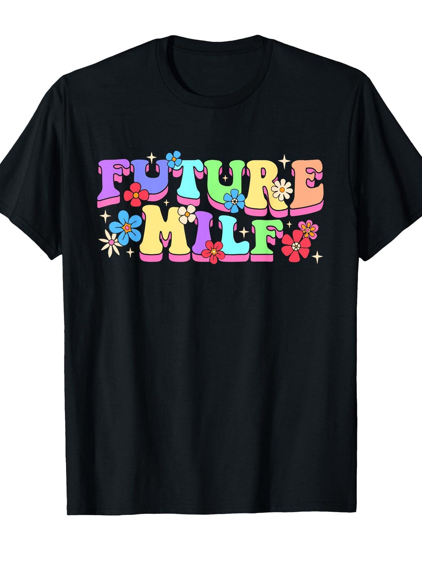 Groovy Typo Funny Men Women Joke Future Milf T-shirt Milf 220gsm Cotton Round Neck Short Sleeve Casual Henley Shirt Men T-shirt
