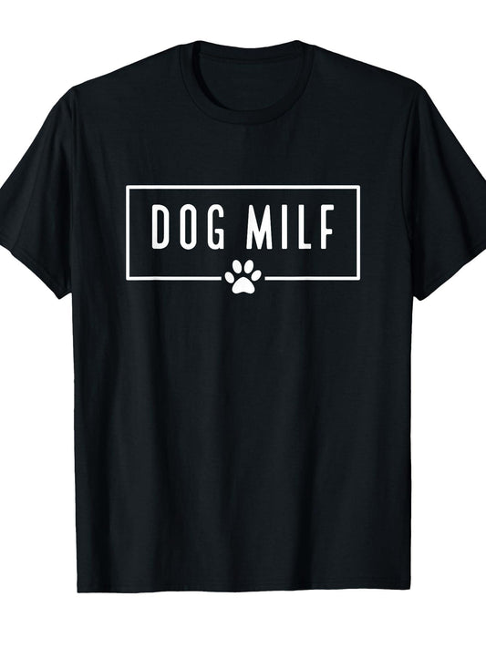 Dog Milf Funny Dog Mom T-shirt Milf 220gsm Cotton Round Neck Short Sleeve Casual Henley Shirt Men T-shirt