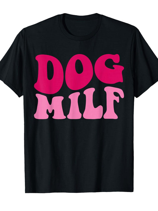 Dog Milf Funny Dog Mom Saying Women Groovy Apparel T-shirt Milf 220gsm Cotton Round Neck Short Sleeve Casual Henley Shirt Men T-shirt