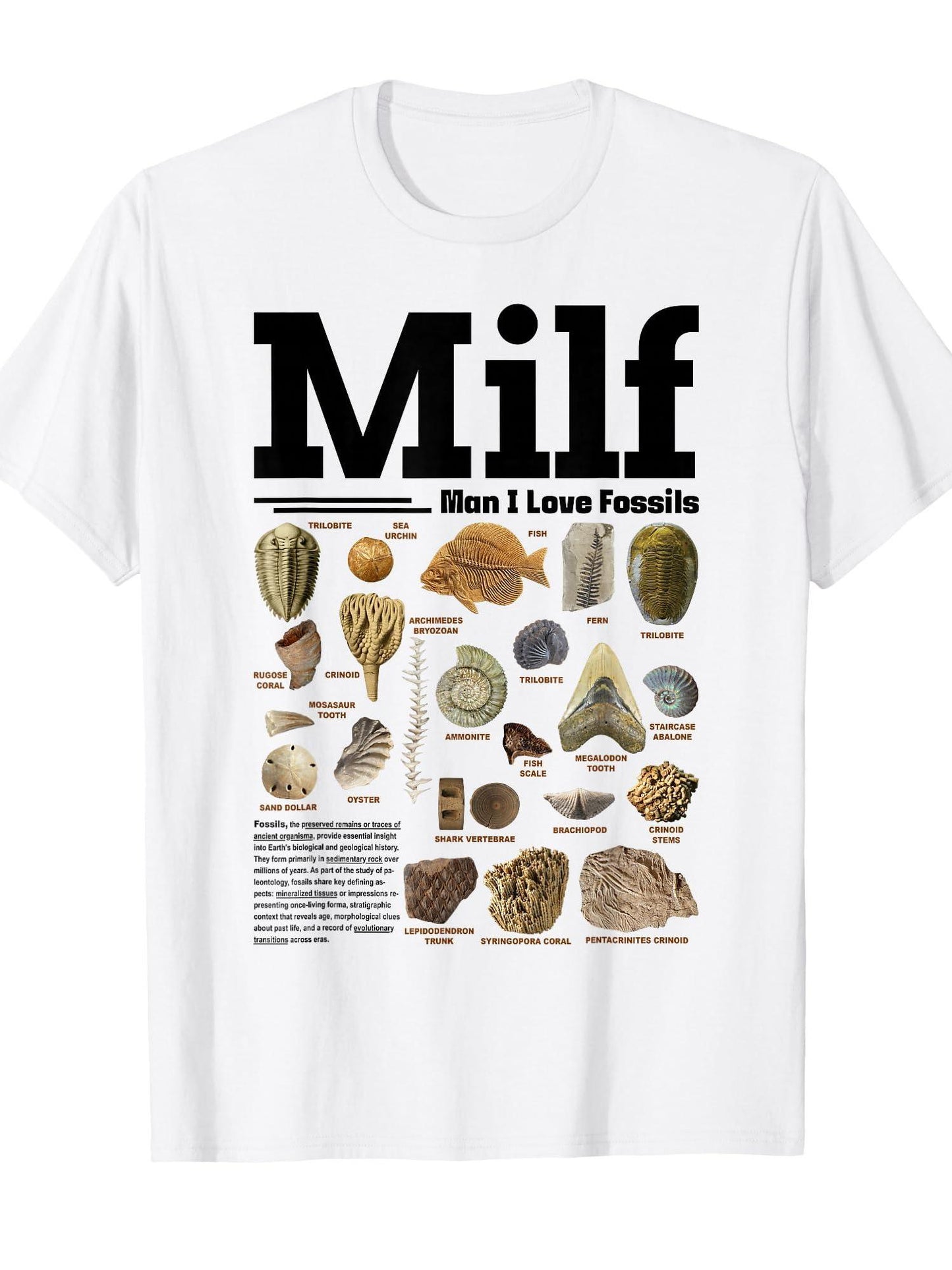 Milf Man I Love Fossils Funny Paleontology Meme Science T-shirt Milf 220gsm Cotton Round Neck Short Sleeve Casual Henley Shirt Men T-shirt
