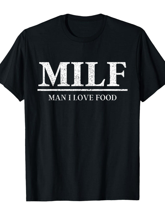 'milf'' - Man I Love Food - Funny Gift For Food Lovers T-shirt Milf 220gsm Cotton Round Neck Short Sleeve Casual Henley Shirt Men T-shirt