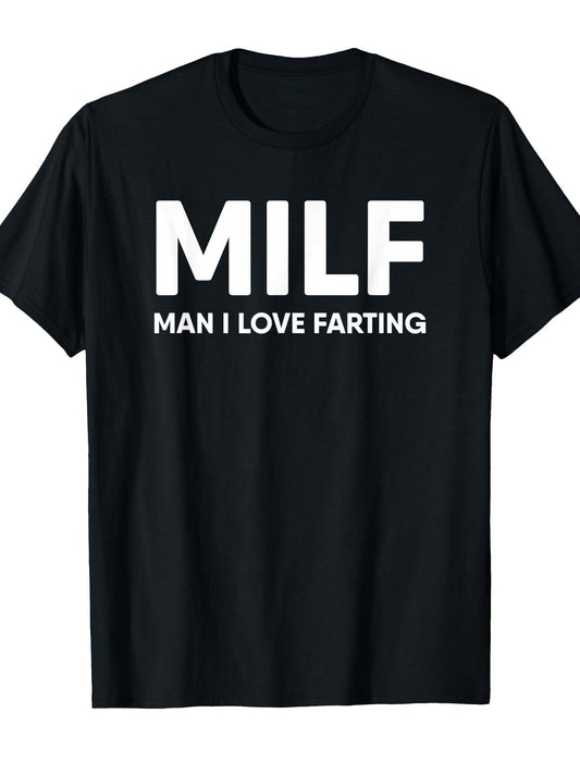 Milf Man I Love Farting T-shirt Milf 220gsm Cotton Round Neck Short Sleeve Casual Henley Shirt Men T-shirt