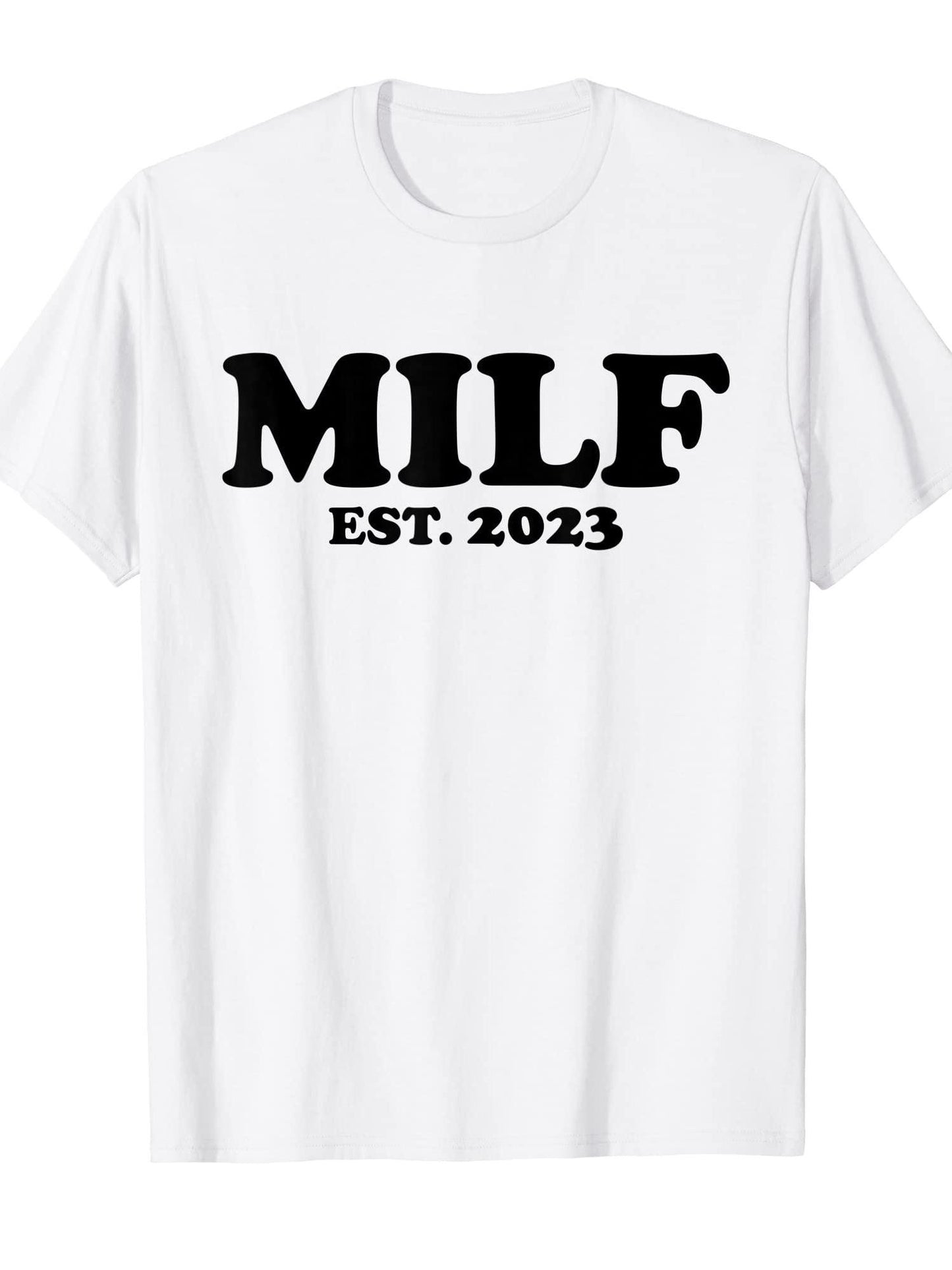 Women's Funny Shower Shirt Milf Est 2023 Expecting Mom T-shirt Milf 220gsm Cotton Round Neck Short Sleeve Casual Henley Shirt Men T-shirt
